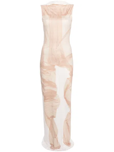 Shop Acne Studios X Katerina Jebb Neutral Abstract-print Dress In Nude
