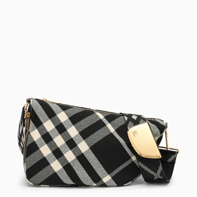 Shop Burberry Shield Medium Messenger Bag Black/calico Cotton Blend With Check Pattern