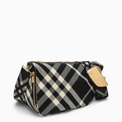 Shop Burberry Shield Medium Messenger Bag Black/calico Cotton Blend With Check Pattern