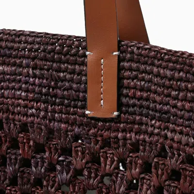 Shop Manebi Manebí | Chocolate-coloured Basket Bag In Raffia And Leather In Brown