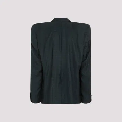 Shop Balenciaga Dark Green Wool Cut Away Boxy Jacket In Black