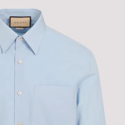 Shop Gucci Sky-blue Cotton Over Boxy Shirt