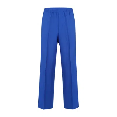 Gucci Brand-embroidered Slip-pocket Straight-leg Regular-fit Wool-blend Trousers In Blue