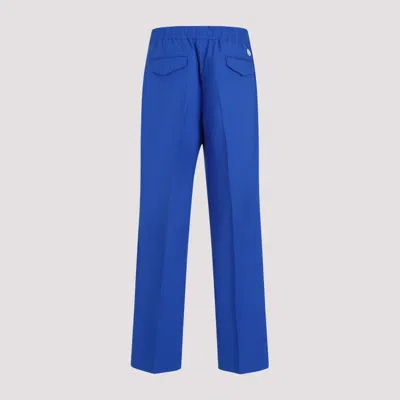 Gucci Brand-embroidered Slip-pocket Straight-leg Regular-fit Wool-blend Trousers In Blue