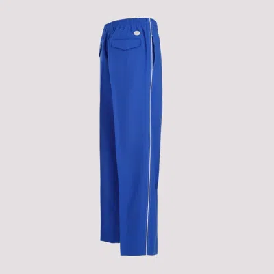Gucci Brand-embroidered Slip-pocket Straight-leg Regular-fit Wool-blend Trousers In Blue
