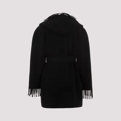 Balenciaga Hooded Fringe Oversized Self-tie Wool Jacket In Black
