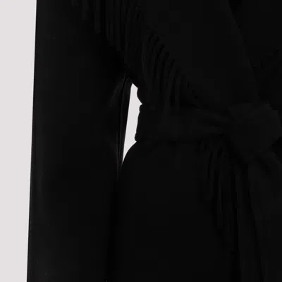 Balenciaga Hooded Fringe Oversized Self-tie Wool Jacket In Black