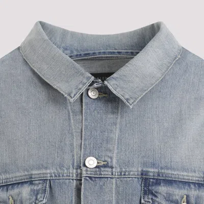 Shop Balenciaga Off Shoulder Blue Cotton Jacket
