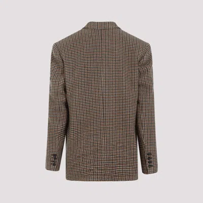 Shop Balenciaga Beige Wool Houndstooth Jacket In Brown