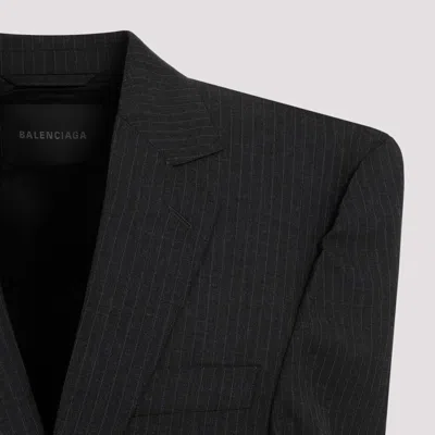 Shop Balenciaga Anthracite Grey Wool Cut Away Boxy Jacket In Black