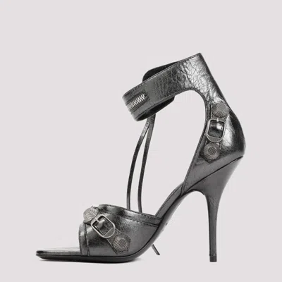 Shop Balenciaga Steel Grey Silver Sheep Leather Cagole H110 Sandals