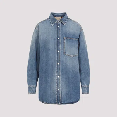 Shop Gucci Quilted Gg Patch Blue Denim Shirt