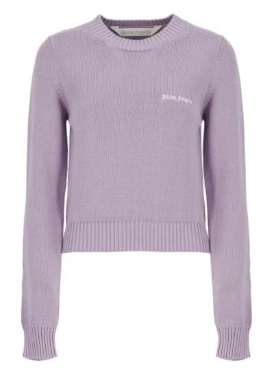 Shop Palm Angels Sweatshirt With Classic Logo In Purple