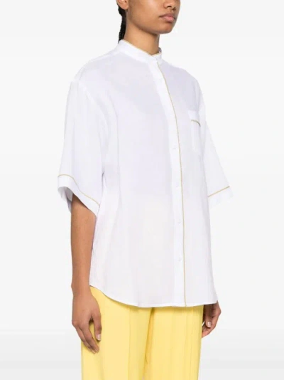 Shop Fabiana Filippi Beaded-trim Chambray White Shirt