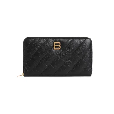 Shop Balenciaga Black Calf Leather Crush Continental Wallet