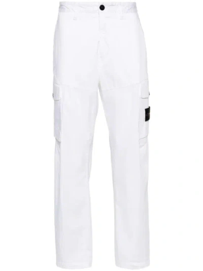 Shop Stone Island Straight-leg Cotton Trousers In White