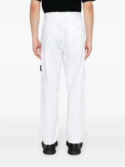 Shop Stone Island Straight-leg Cotton Trousers In White