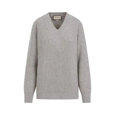 Shop Gucci Warm Grey Ribbed Wool-cashmere Sweater