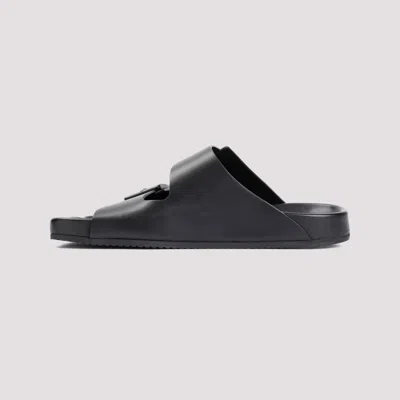 Shop Balenciaga Black Calf Leather Sunday Sandals