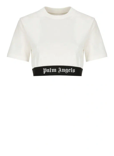 Shop Palm Angels Logo Tape Crop T-shirt In White