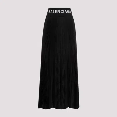 Shop Balenciaga Black Logo Pleated Skirt
