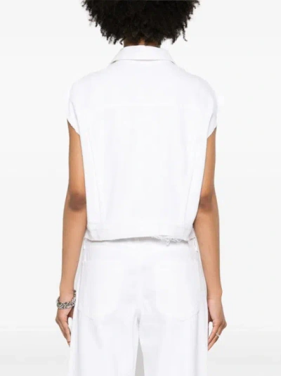 Shop Agolde Charli Distressed White Denim Vest