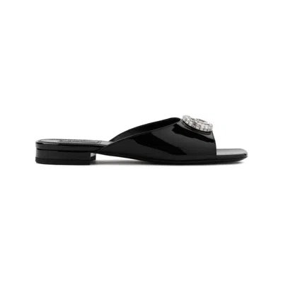 Shop Gucci Black Patent Calf Leather Harlow Slide Sandals