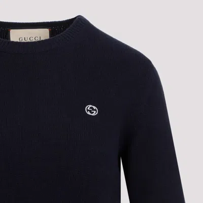 Shop Gucci Blue Wool Cashmere Sweater In Black