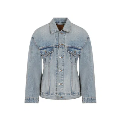 Balenciaga Hourglass-shaped Denim Jacket In Blue