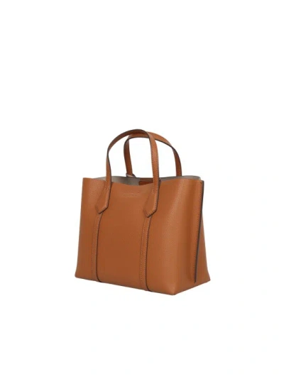 Shop Tory Burch Perry Amber Leather Tote Bag In Brown