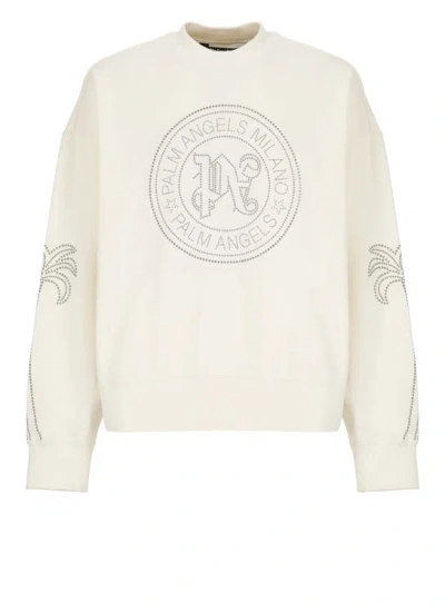 Shop Palm Angels Milano Stud Crew Sweatshirt In White