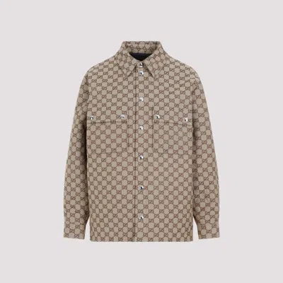 Shop Gucci Gg Camel Ebony Canvas Shirt In Neutrals