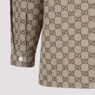 Shop Gucci Gg Camel Ebony Canvas Shirt In Neutrals