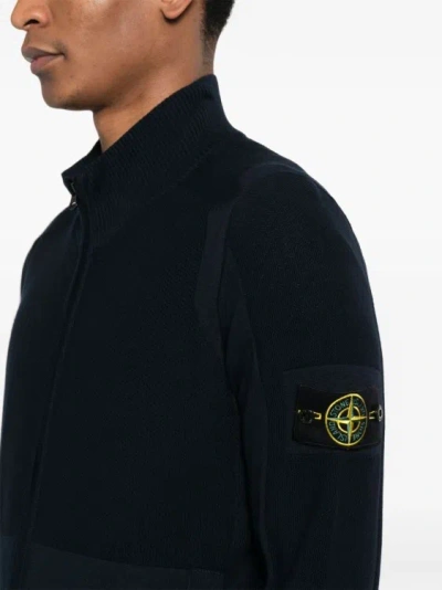 Shop Stone Island Compasse-badge Knitted Cardigan In Black