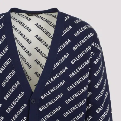 Shop Balenciaga Navy Blue Cotton All-over Cardigan