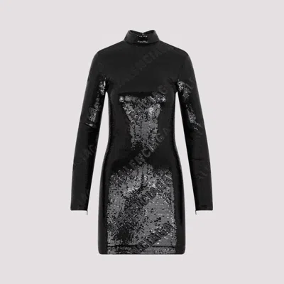 Shop Balenciaga Turtleneck Black Mat Polyamide Dress