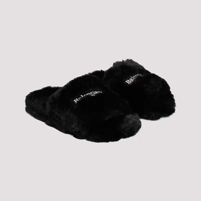 Shop Balenciaga Furry Black Polyester Slides