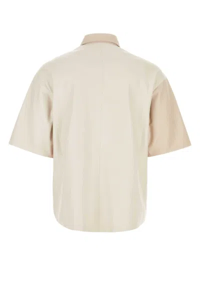 Shop Nanushka Two-tone Synthetic Leather Shirt In Offwhitecreme