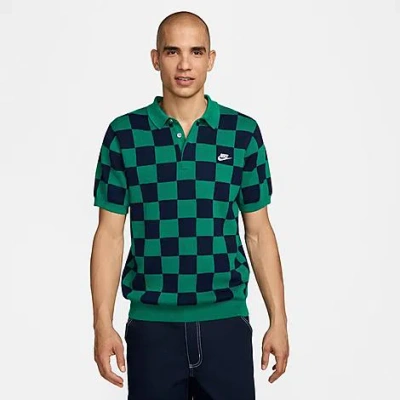 Shop Nike Men's Sportswear Club Checkers Polo Shirt In Malachite/midnight Navy