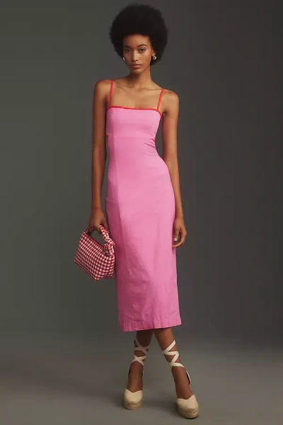 Shop Maeve The Dafni Cutout Linen Midi Dress By  In Pink