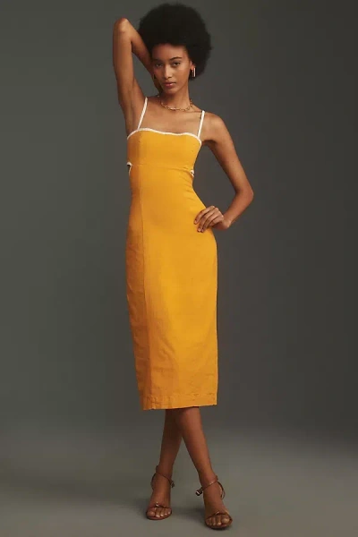 Shop Maeve The Dafni Cutout Linen Midi Dress By  In Orange