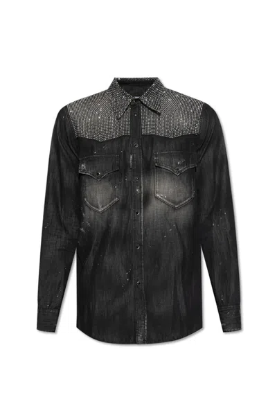 Shop Dsquared2 Distressed Western Shirt In Black