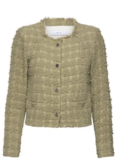 Shop Iro Raceli Fring Detailed Tweed Jacket In Green