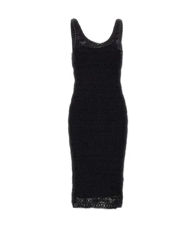 Shop Iro Lazza Crochet Knit Dress In Black