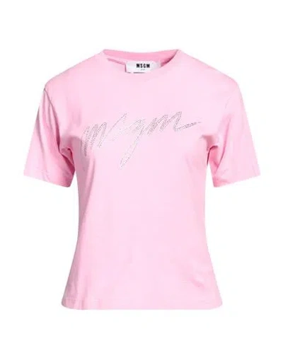 Shop Msgm Woman T-shirt Pink Size L Cotton