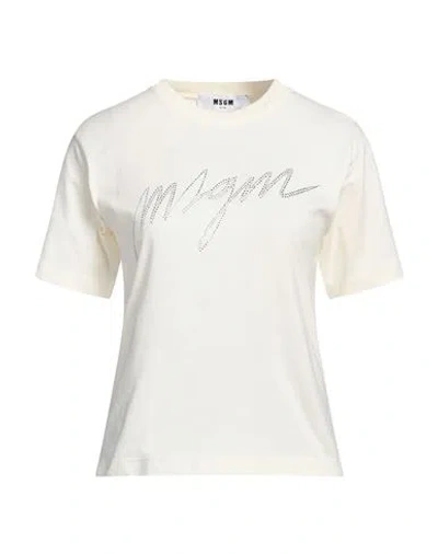 Shop Msgm Woman T-shirt Cream Size L Cotton In White