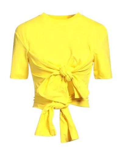 Shop Msgm Woman T-shirt Yellow Size M Cotton