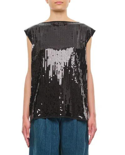 Shop Junya Watanabe Sequin Embellished Cape Sleeved Top In Black