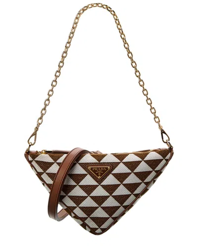 Shop Prada Triangle Mini Canvas & Leather Shoulder Bag In Brown