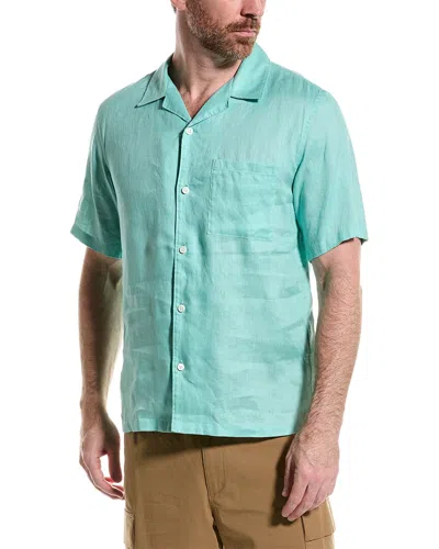 Theory Noll Linen Short Sleeve Shirt In Green